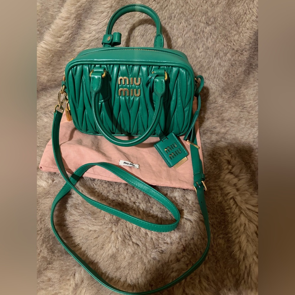 Miu Miu Green Quilted Leather Crossbody Bag